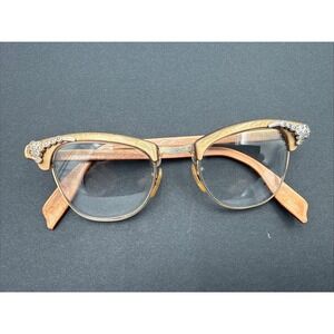 Vintage Shuron 1950s Cat Eye Eyeglasses Rhinestone Frames Brown USA